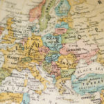 Antique Vintage Map of Europe Selective Focus Sepia