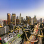 Aerial Downtown Los Angeles Skyline at Night