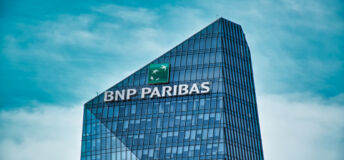 A photo of the top of one of BNP Paribas' offices, with their name emblazoned on the side