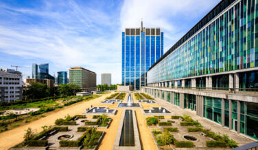 Image of a glass building in central Belgium